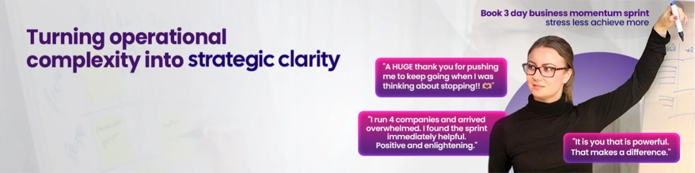 The old LinkedIn banner: a purple panel reading Turning operational complexity into strategic clarity